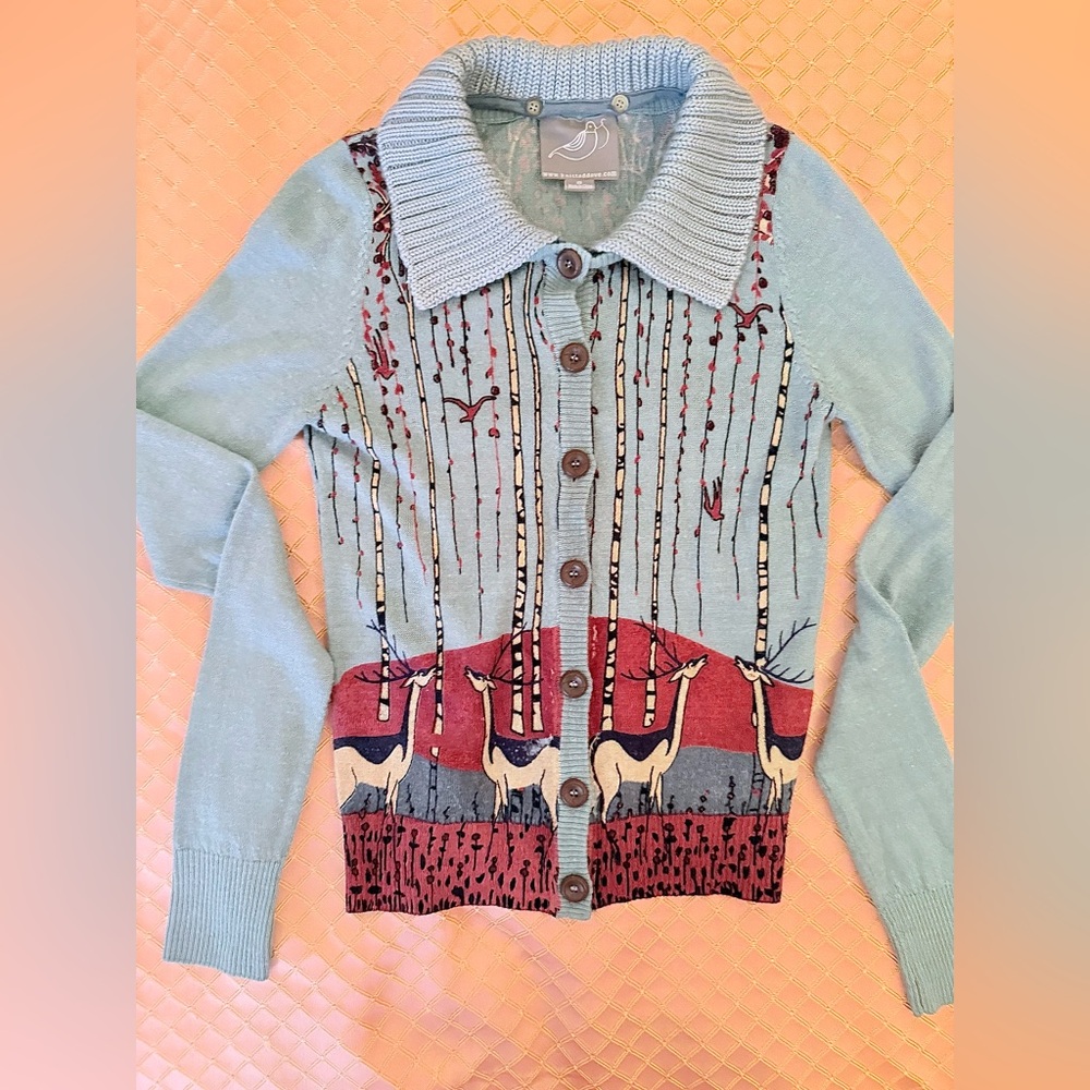 Rare Knitted Dove Whimsical Fairytale Forest Cardigan S
